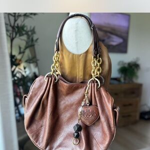 Brown Leather Tote Bag with Gold Accents
